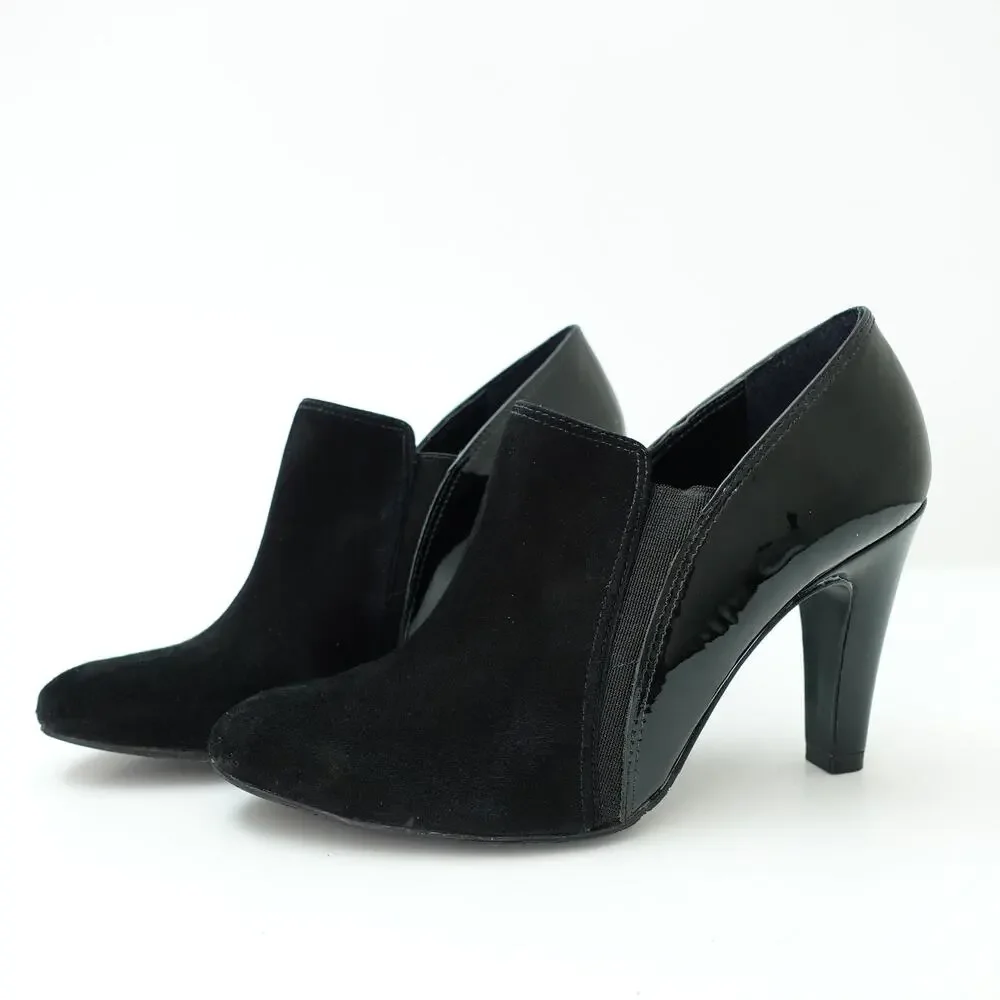 Antonio Melani Black Suede Patent Leather Heel Pump Booties Size 7.5